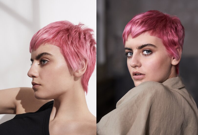Auffallend geschnittenen Koteletten und eine kurze Baby Bangs-Partie Trendfrisuren 2023