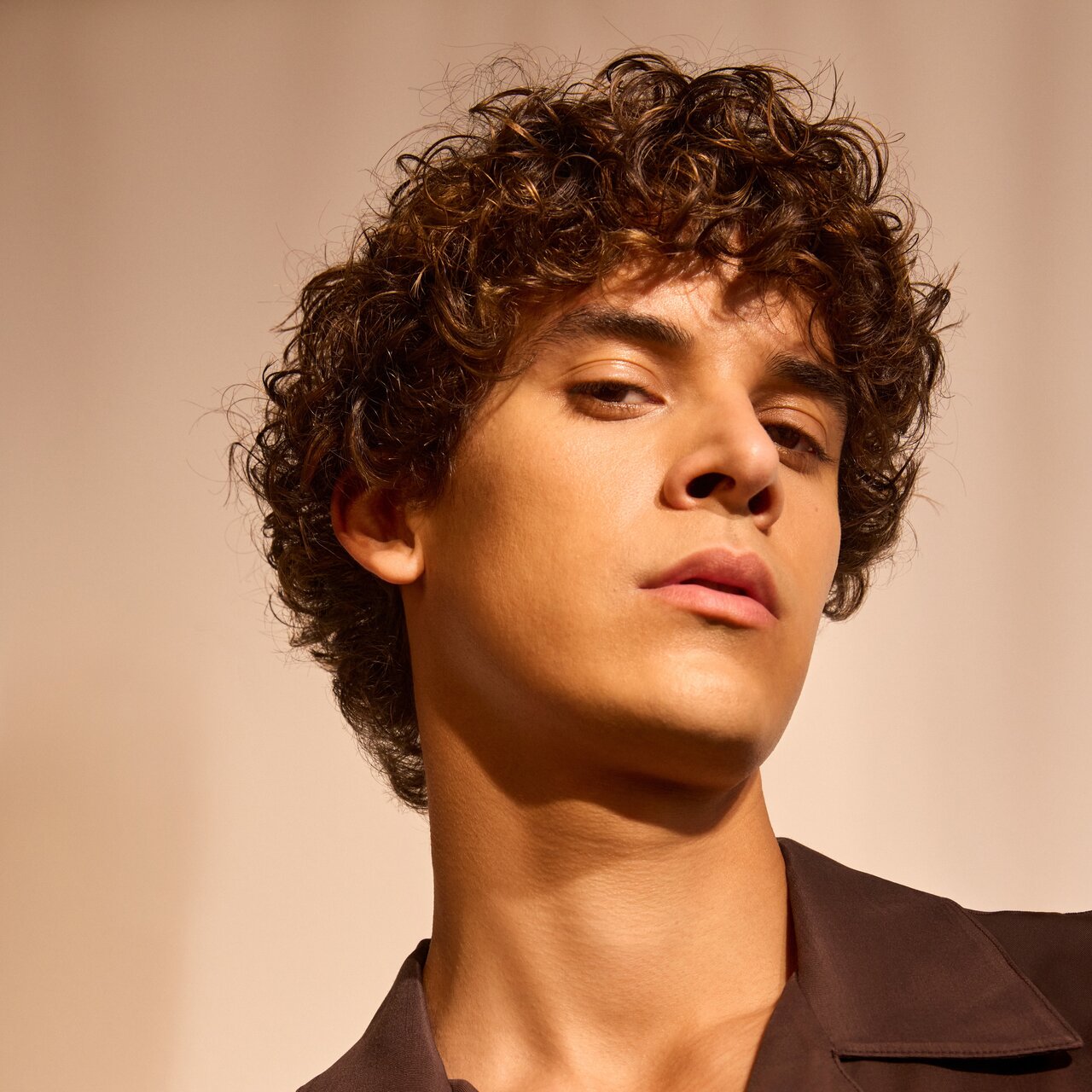 Porträt eines jungen Mannes mit dunkelbraunen Haaren. Er trägt Locken mit hellbrauen Reflexen.