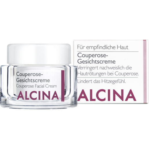 Tiegel und Faltverpackung ALCINA Couperose Gesichtscreme bei Hautrötungen und Hitzegefühl in der Größe 50ml