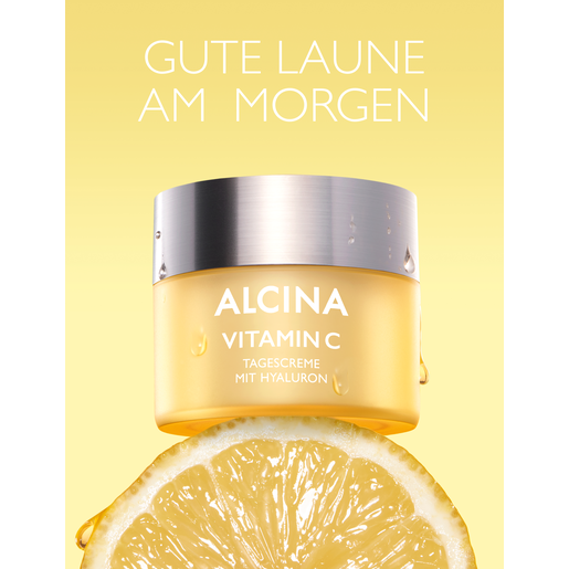 Tiegel mit Zitrone ALCINA Vitamin C Tagescreme mit Hyaluronsäure und Traubenkernöl in der Größe 50ml