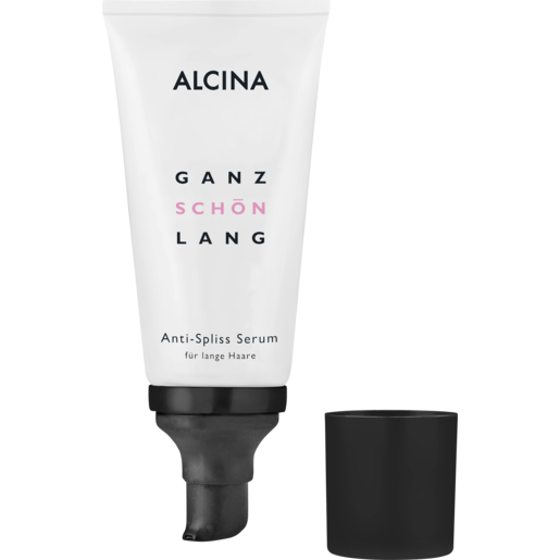 Produktabbildung Tube geöffnet mit Deckel ALCINA Ganz Schön Lang Anti-Spliss Serum in der Größe 50 ml