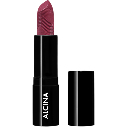 Produktabbildung offener Lipstick in der Farbnuance winter berry und weißer Aufschrift ALCINA
