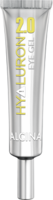 silberne Tube mit weißer und neon-gelber Aufschrift ALCINA Hyaluron 2.0 Eye-Gel, Inhalt 15 ml