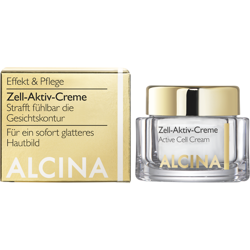 Tiegel und Faltverpackung ALCINA Zell-Aktiv-Creme für ein sofort glatteres Hautbild