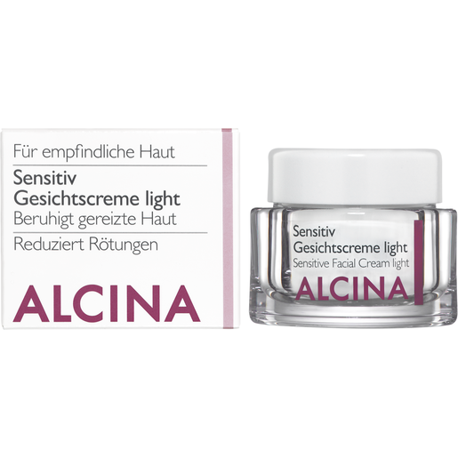 Faltverpackung und Tiegel ALCINA Sensitiv Gesichtscreme für eine gereizte Haut in der Größe 50ml