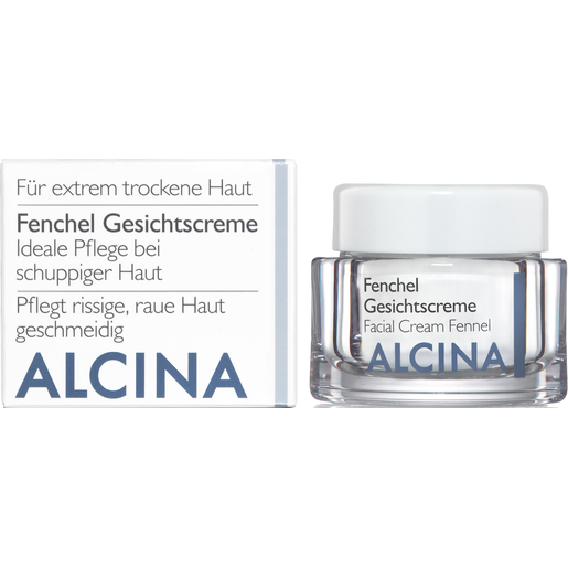 Tiegel und Umverpackung ALCINA Fenchel Gesichtscreme für rissige und raue Haut in der Größe 50ml