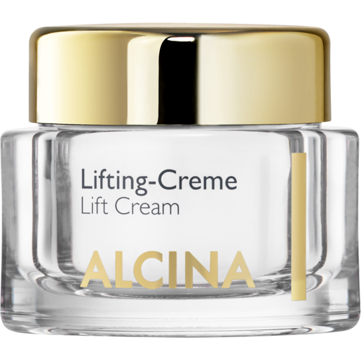 Produktabbildung gläserner Cremetiegel mit goldfarbenen Deckel ALCINA Liftingcreme Inhalt 50 ml