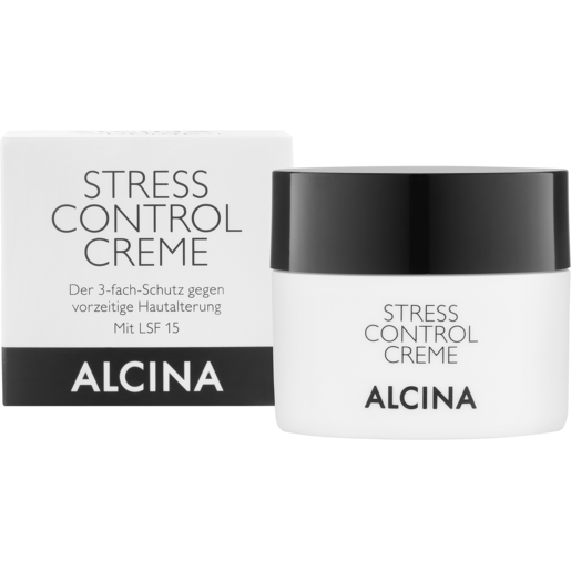 Tiegel und Faltverpackung ALCINA Stress Control Creme schützt vor lichtbedingter Hautalterung