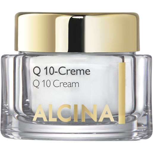 Produktabbildung gläserner Cremetiegel mit goldfarbenem Deckel ALCINA Q10 Creme Inhalt 50 ml