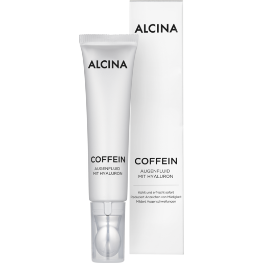 Produktabbildung Gruppe Faltschachtel und Tube mit Applikator ALCINA Coffein Augenfluid für eine strahlende Augenpartie
