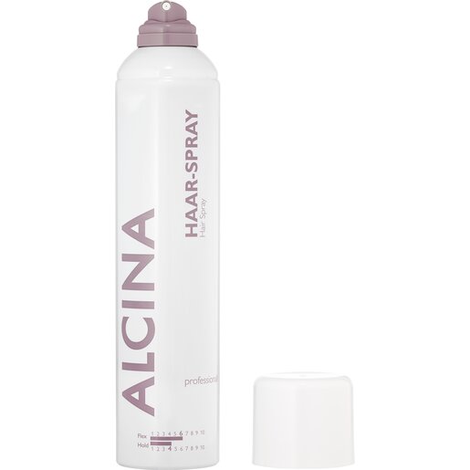 Produktabbildung weiße Metall-Dose stehend mit geöffnetem Deckel ALCINA Haar-Spray Aerosol Inhalt 500 ml