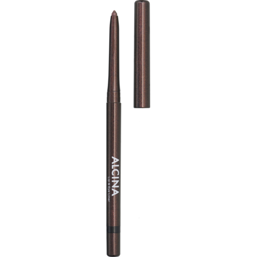 Offener ALCINA 2 in 1 Lip & Eye Liner mit Deckel. Schimmernde, geschmeidige Textur in der Farbe glam brown.