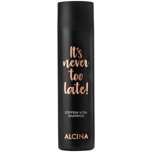 Produktabbildung schwarze Flasche ALCINA It's never too late Shampoo mit Inhalt 250 Milliliter