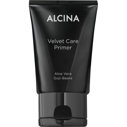 ALCINA Velvet Care Primer mit Aloe Vera und Goji-Beere in eleganter schwarzer Tube, bereitet die Haut optimal auf das Make-up vor und sorgt für ein samtiges, ebenmäßiges Finish.