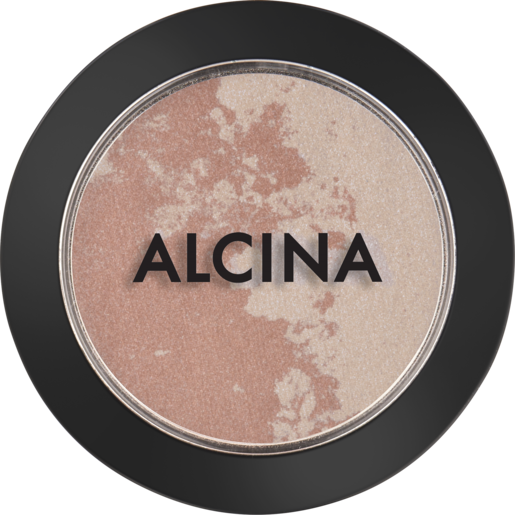 ALCINA Eye Shadow Cream Twist mit marmoriertem Farbverlauf aus zwei schimmernden Crème-Nuancen in runder schwarzer Kompaktdose für vielseitige Augen-Make-up-Effekte.