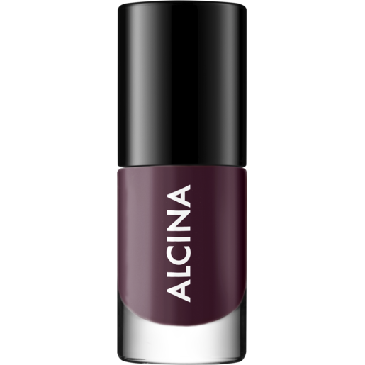 ALCINA Nail Color in Modern Mauve, eleganter Nagellack in einem dunklen Mauve-Ton im kompakten Glasflakon mit schwarzer Kappe für ein stilvolles Nageldesign.