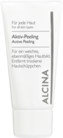 Weiße Alcina-Tube „Aktiv-Peeling – Active Peeling“ mit zweisprachigem Text „Für jede Haut / For all skin types“ und Pflegehinweis für ein weiches, ebenmäßiges Hautbild.