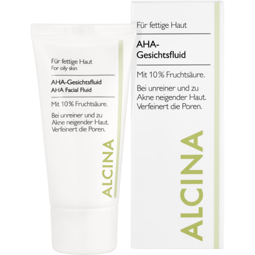 Verpackung ALCINA AHA-Gesichtsfluid mit 10% Fruchtsäure verfeinert die Poren in der Größe 50ml