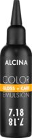 schwarze Applikatorflasche mit weißer Aufschrift ALCINA Color Gloss and Care Emulsion, Nuance 7.18 Mittelblond-Asch-Silber