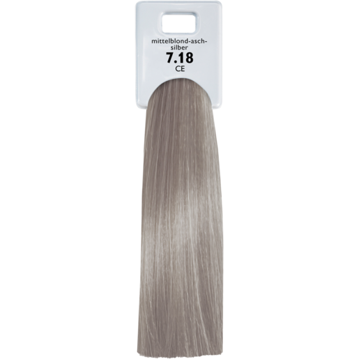 Muster Farbsträhne für ALCINA Color Gloss and Care Emulsion, Nuance 7.18 Mittelblond-Asch-Silber