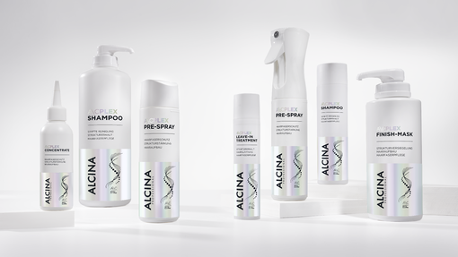Gruppenbild Produktabbildung ALCINA AC Plex Systempflege bestehend aus fünf Produkten
