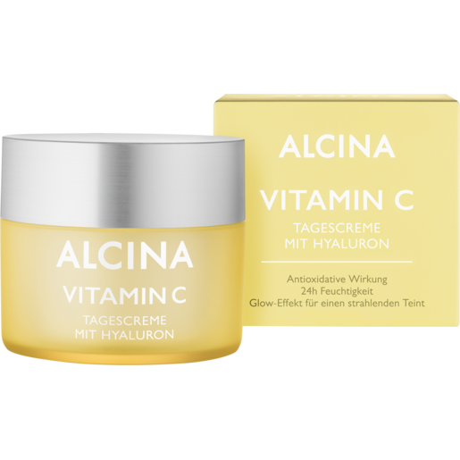 ALCINA Vitamin C Tagescreme Tiegel und Faltverpackung ALCINA Vitamin C Tagescreme gegen frühzeitige Hautalterung in der Größe 50ml