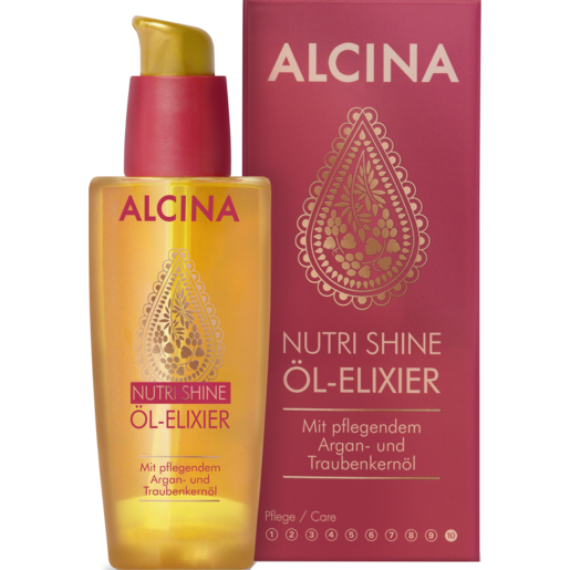 ALCINA Nutri Shine Öl-Elixier Pumpspender und Faltverpackung ALCINA Nutri Shine Öl-Elixier für trockenes Haar