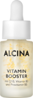 Glasflakon mit Pipette im Deckel. ALCINA Vitamin Booster. Inhalt 15 Milliliter farblose Flüssigkeit mit gelben Wirkstoffperlen.