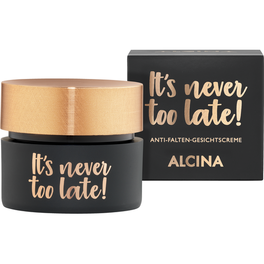 Tiegel und Faltverpackung ALCINA It’s never too late Anti-Falten-Gesichtscreme schützt vor weiterer Hautalterung
